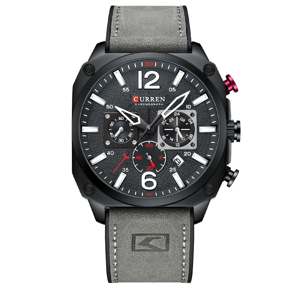 Grey Curren 9398 Quartz Chronograph with Leather Strap