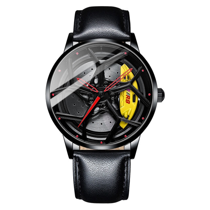 Yellow/Leather Nektom Alloy Wheel Rim Style Watch available from FiveTo.co.uk