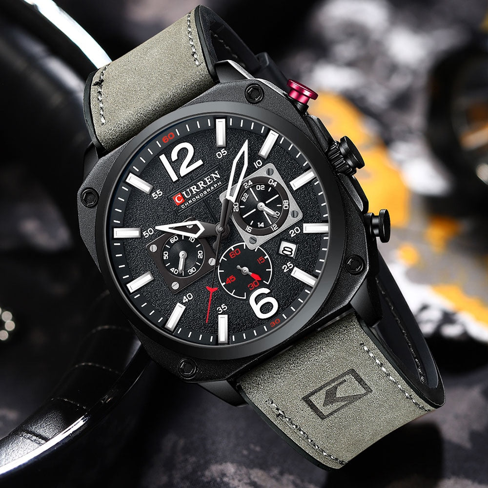 Curren 9398 Quartz Chronograph with Leather Strap