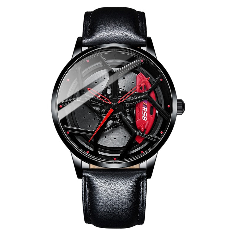 Red/Leather Nektom Alloy Wheel Rim Style Watch available from FiveTo.co.uk