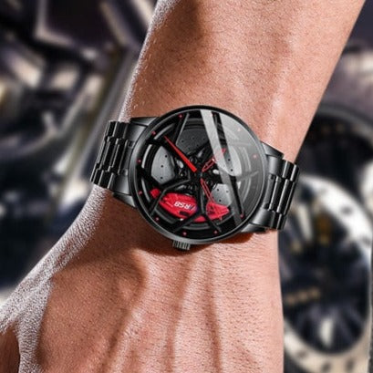On wrist Red Nektom Alloy Wheel Rim Style Watch available from FiveTo.co.uk