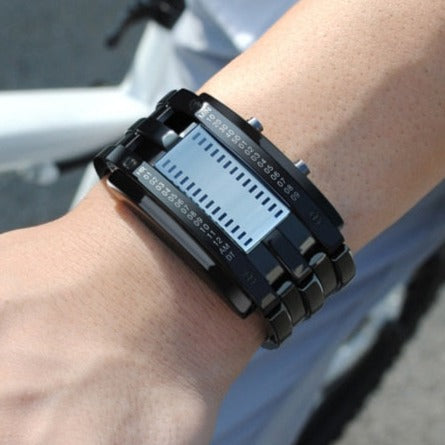Black on wrist Skmei LED Segment Display Watch from fiveto.co.uk