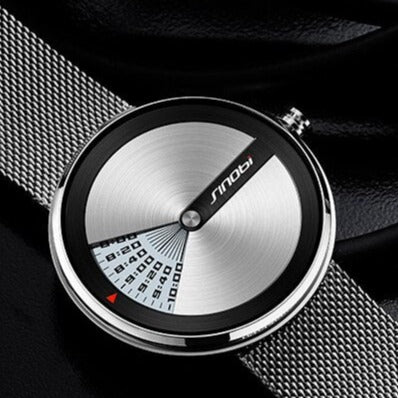 Silver close upof Sinobi 9784 Window View Quartz Watch Stainless, Steel Mesh Strap from fiveto.co.uk