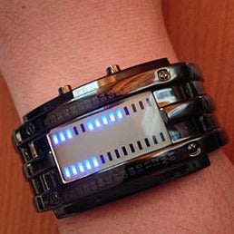 wrist shot of Skmei LED Segment Display Watch from fiveto.co.uk