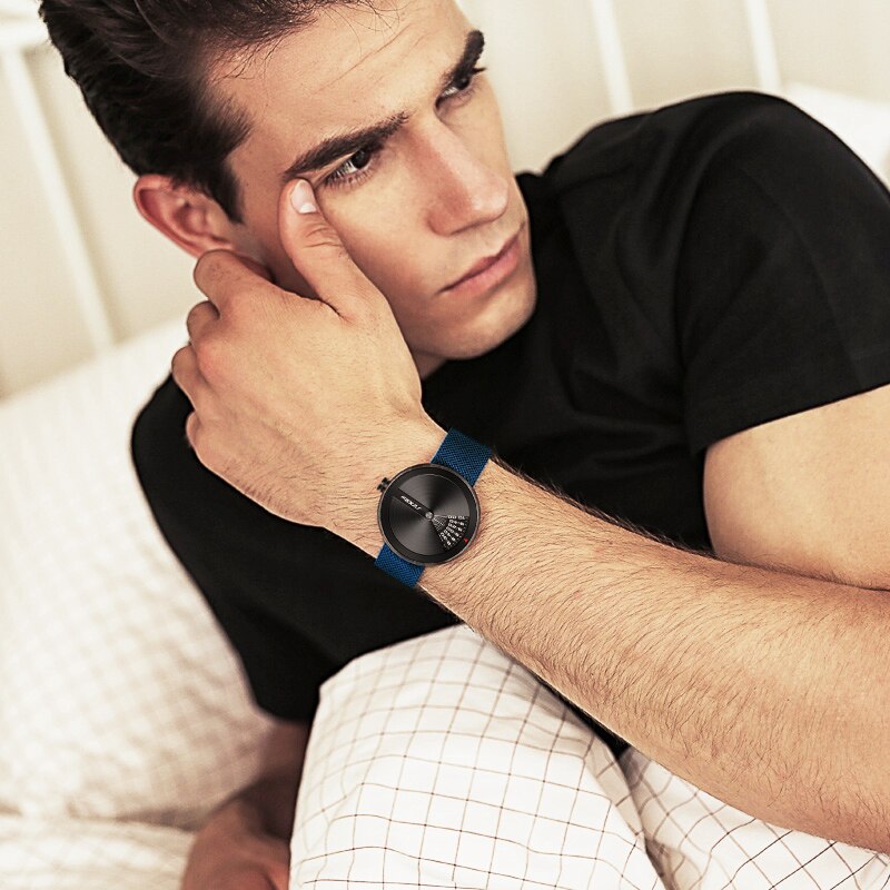 on wrist Sinobi 9784 Window View Quartz Watch Stainless, Steel Mesh Strap from fiveto.co.uk