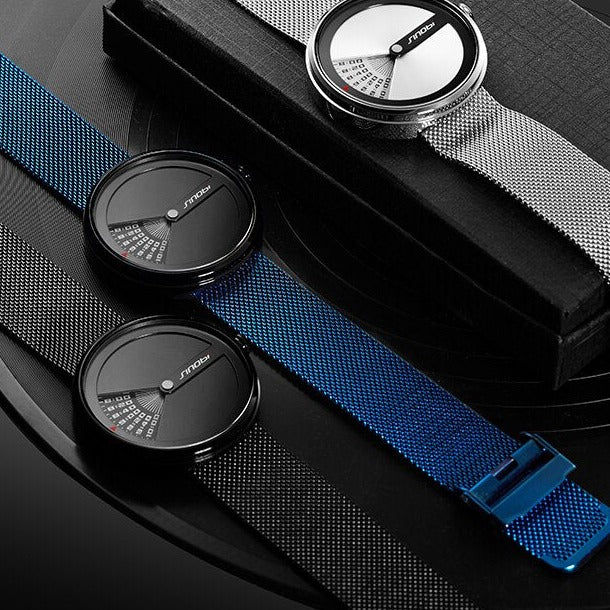 3 version of Sinobi 9784 Window View Quartz Watch Stainless, Steel Mesh Strap from fiveto.co.uk