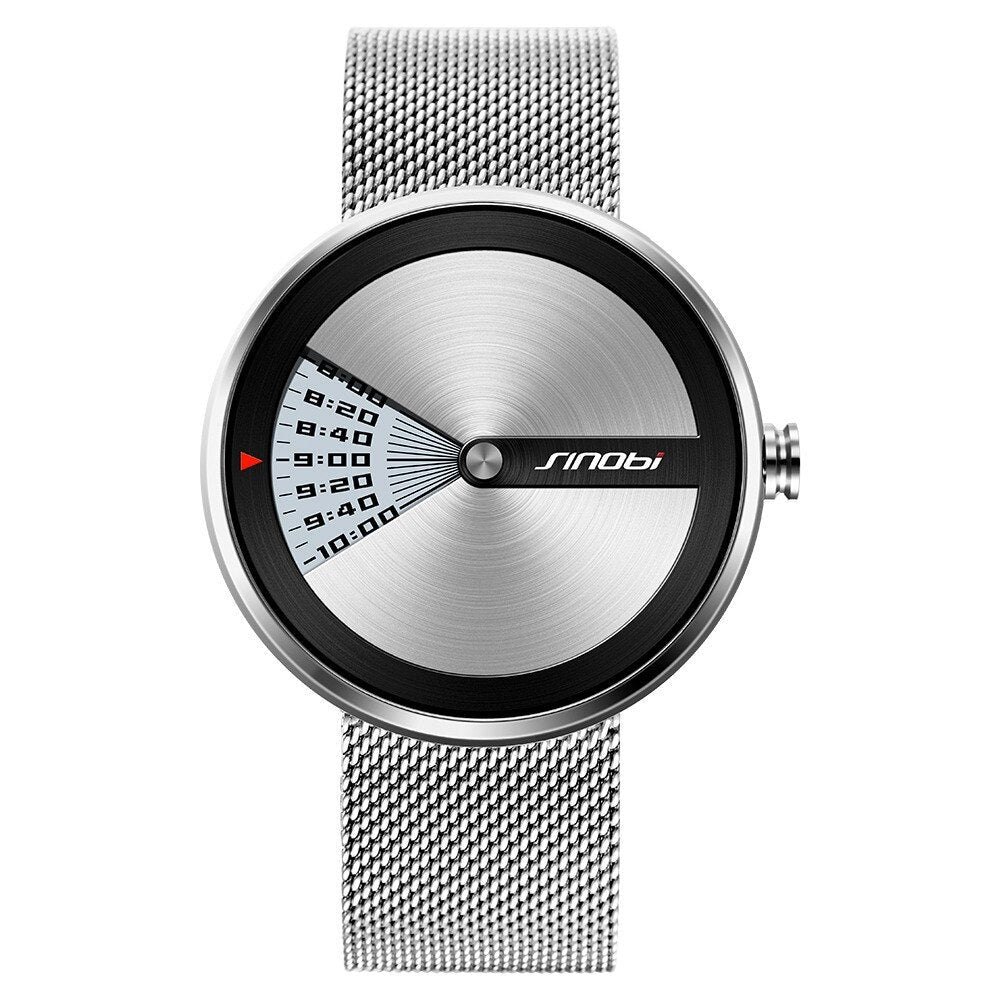 Silver mesh Sinobi 9784 Window View Quartz Watch Stainless, Steel Mesh Strap from fiveto.co.uk