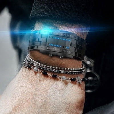 On wrist black Skmei LED Segment Display Watch from fiveto.co.uk