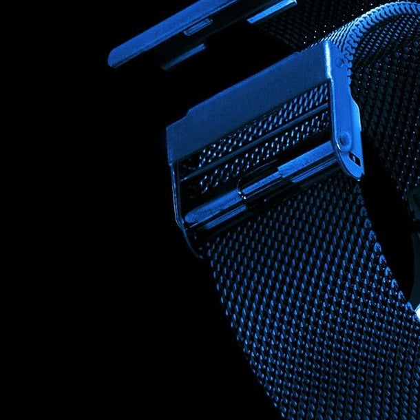 Strap close up Sinobi 9784 Window View Quartz Watch Stainless, Steel Mesh Strap from fiveto.co.uk