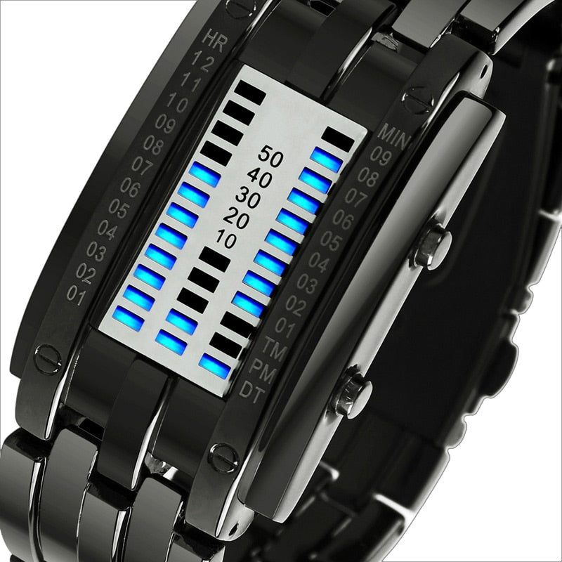 Black Close up of Skmei LED Segment Display Watch from fiveto.co.uk