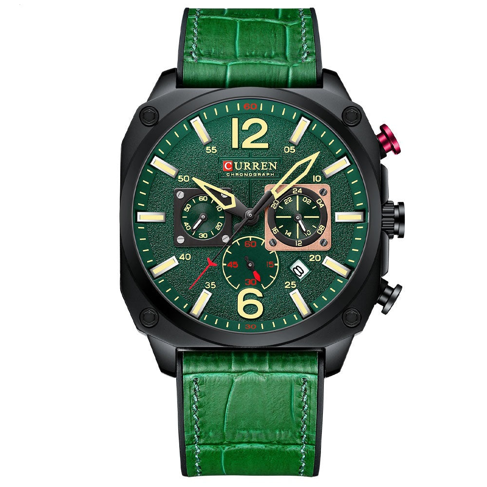 Green Curren 9398 Quartz Chronograph with Leather Strap