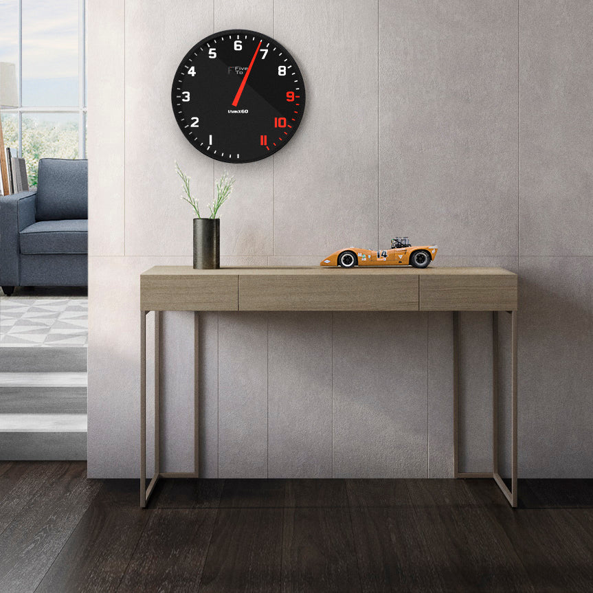 Time is 6.45 Tacho Wall Clock Hall scene, only from www.FiveTo.co.uk Timekeeping in the style of a sports car rev counter.