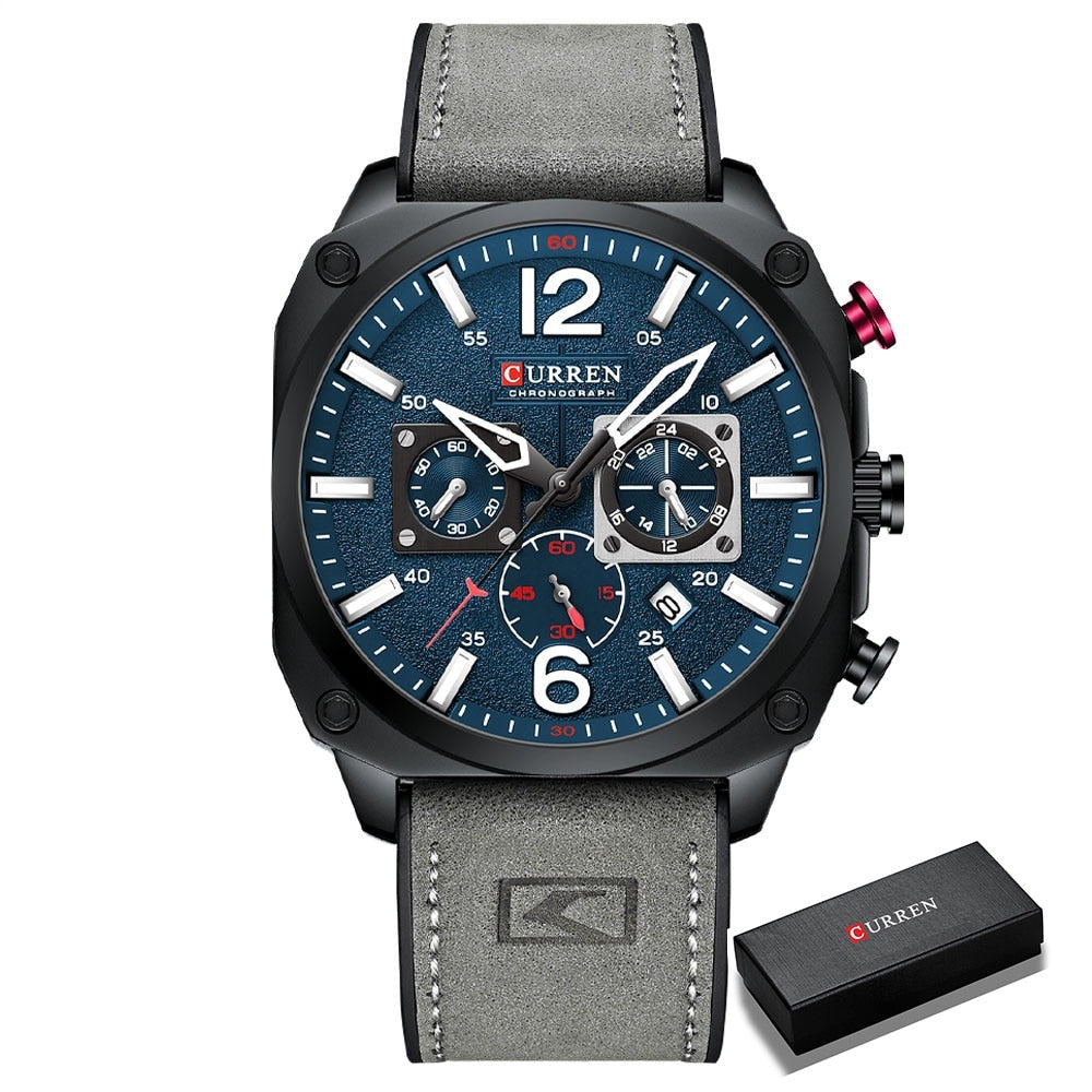 Curren 9398 Quartz Chronograph with Leather Strap plus box