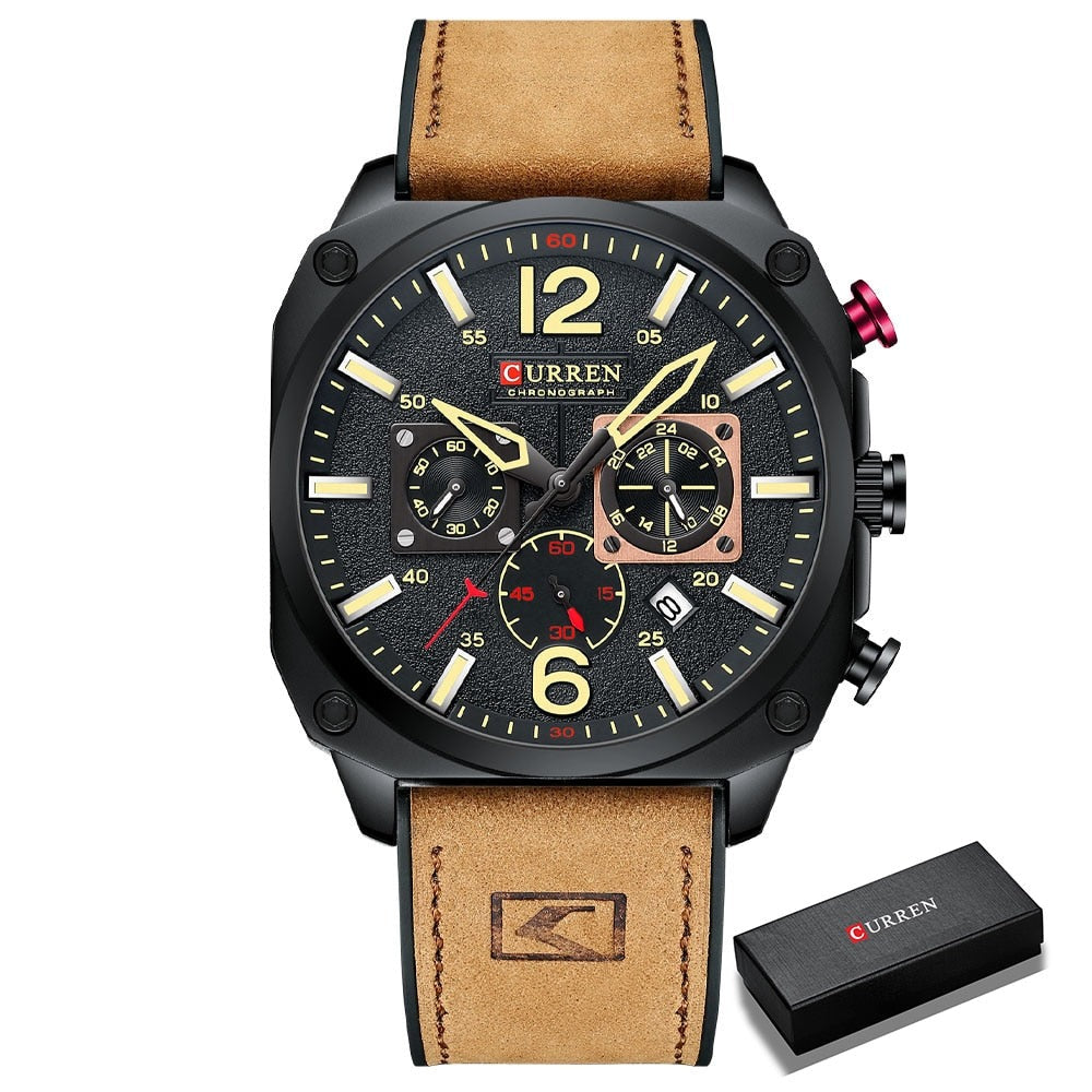 Brown Strap Curren 9398 Quartz Chronograph with Leather Strap