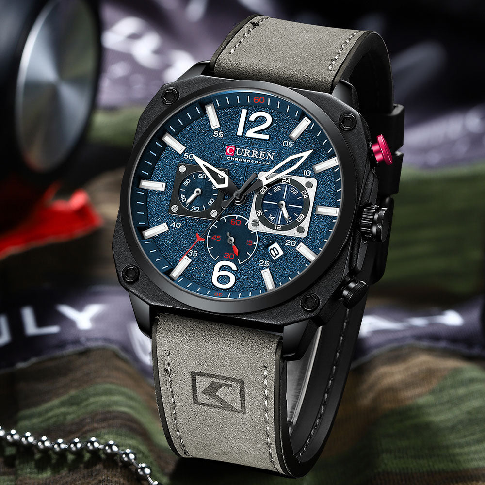 Black/Grey Curren 9398 Quartz Chronograph with Leather Strap