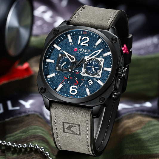 Black/Grey Curren 9398 Quartz Chronograph with Leather Strap