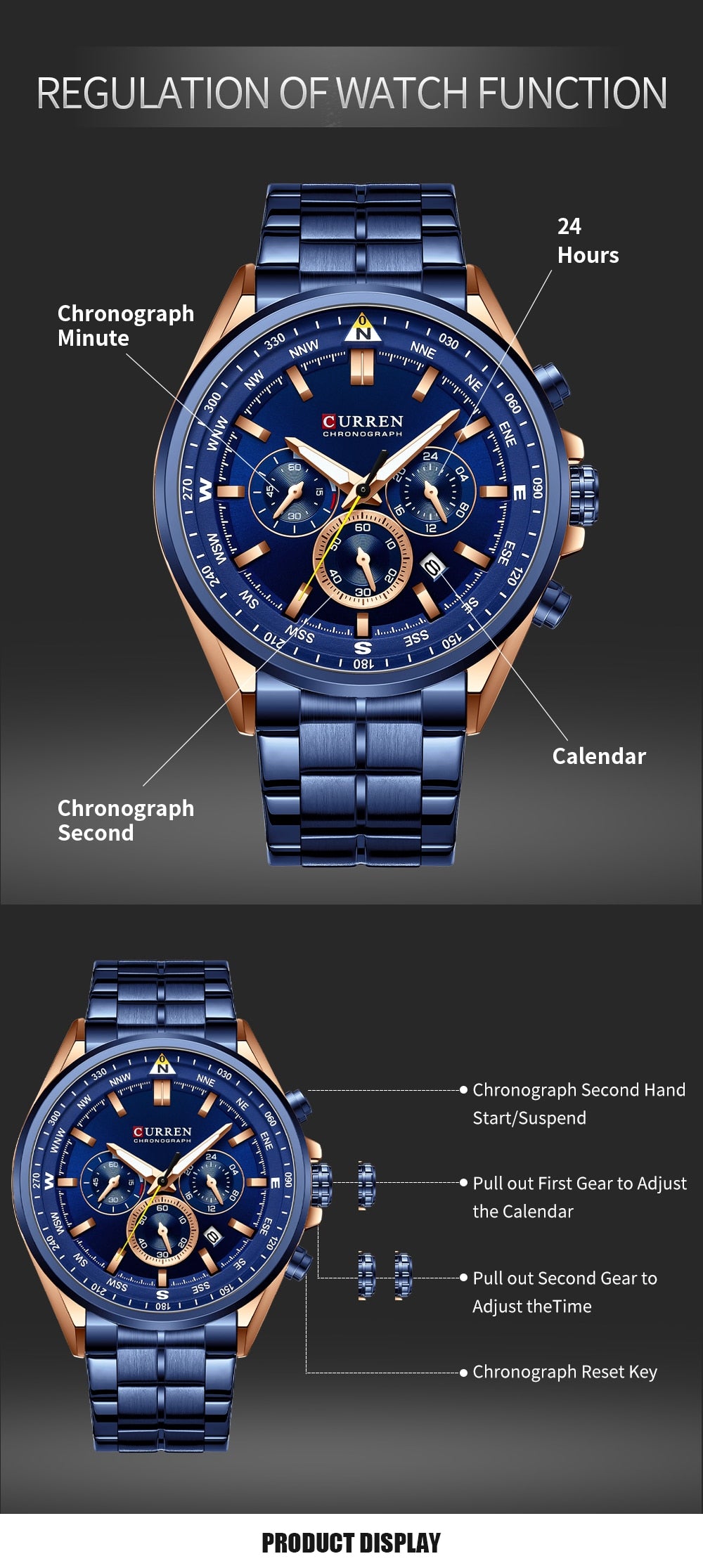 Curren 8399 Stainless Steel Quartz Chronograph.