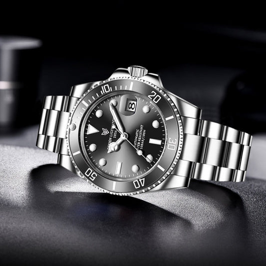 Black Lige 6801 Automatic Mechanical Sapphire Glass 316L Stainless Steel Watch from FiveTo.co.uk