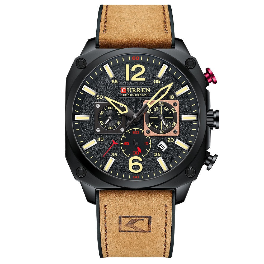Curren 9398 Quartz Chronograph with Leather Strap