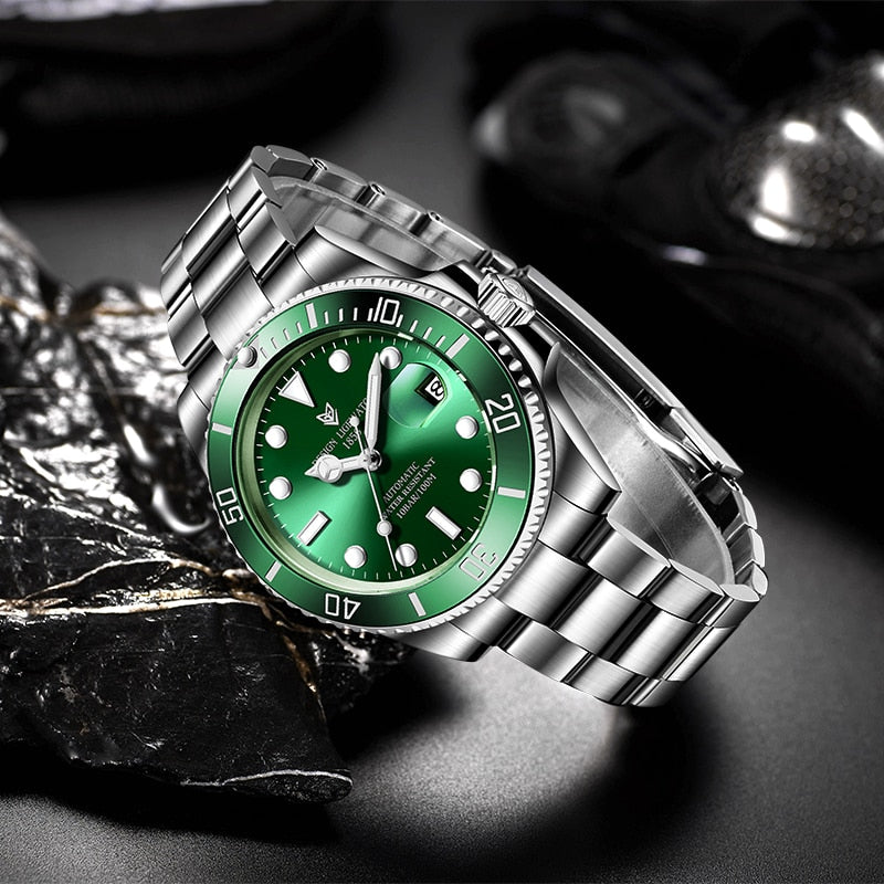 Green Lige 6801 Automatic Mechanical Sapphire Glass 316L Stainless Steel Watch from FiveTo.co.uk