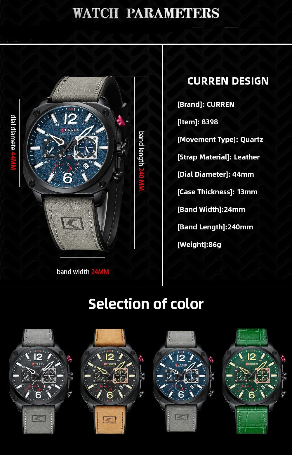 Dimensions and colour choices