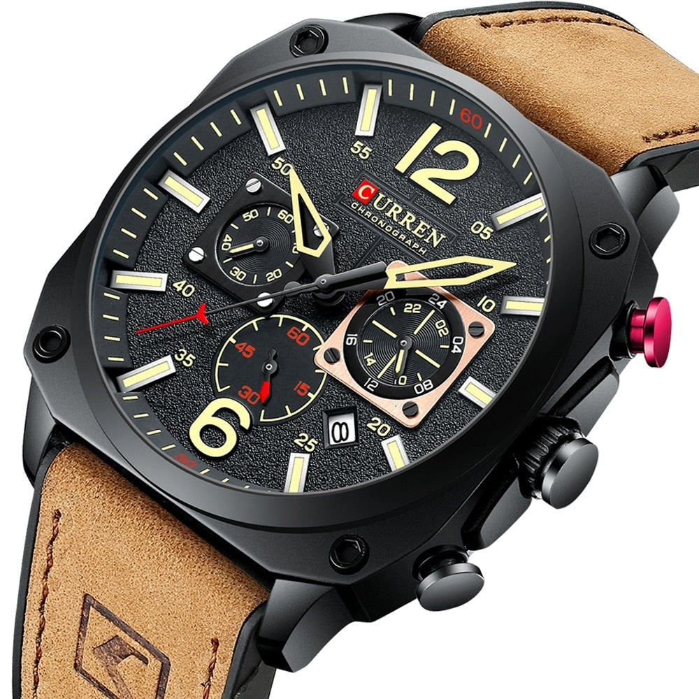 Curren 9398 Quartz Chronograph with Leather Strap