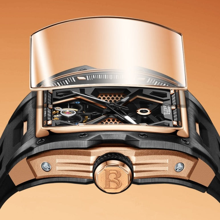 Lens close up Bonest Gatti 5501 Mechanical Stainless Steel Automatic Watch from fiveto.co.uk