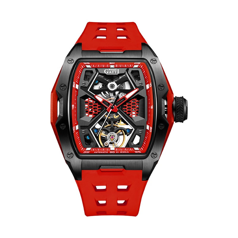 Black/Red Bonest Gatti 5501 Mechanical Stainless Steel Automatic Watch from fiveto.co.uk