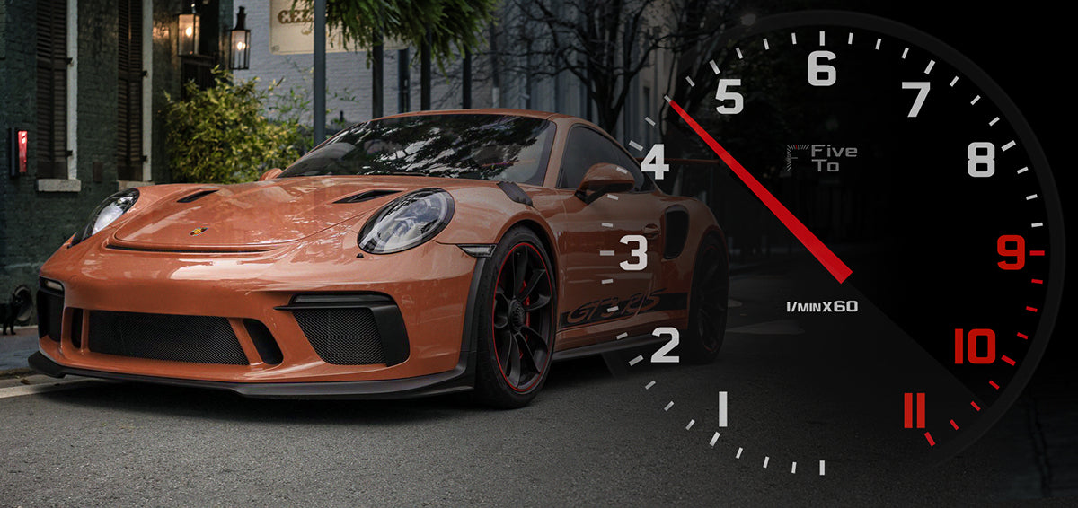 Time is 4.30 Tacho Wall Clock only available from www.FiveTo.co.uk Timekeeping in the style of a sprts car rev counter.
