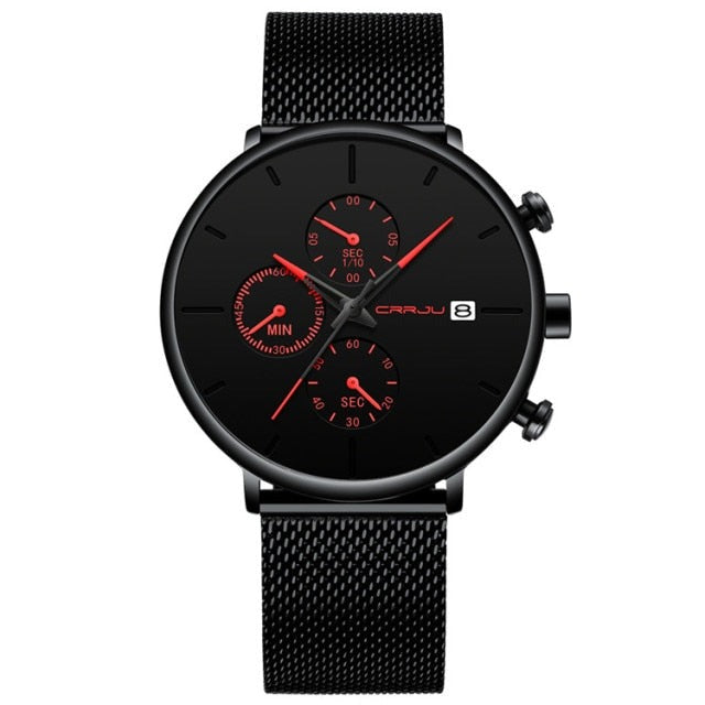 Red/Black Crrju Model 2268 Minimalist Quartz Watch Slim Steel Mesh Strap from fiveto.co.uk