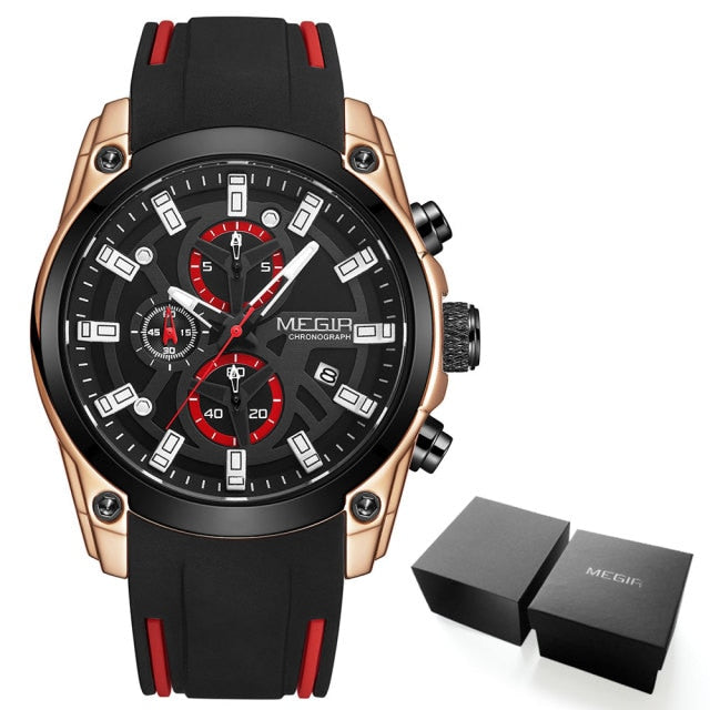 Rose/Black Megir No.2144 GS Sport Waterproof Quartz Chronograph Watch, from fiveto.co.uk