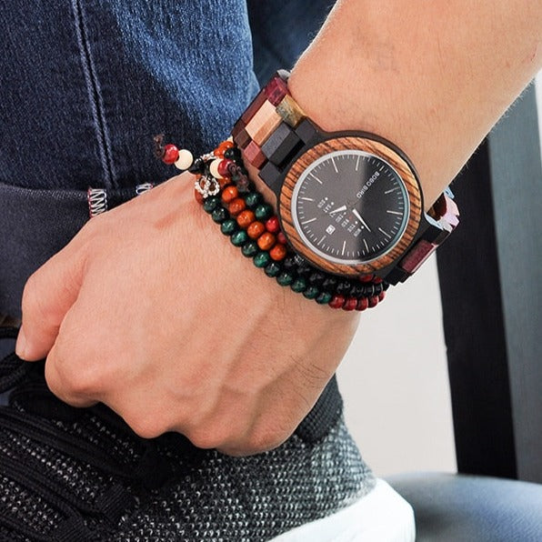 Bobo Bird GP014-1 Wood Quartz Watch Date Display and Wooden Strap available fromFiveTo.co.uk