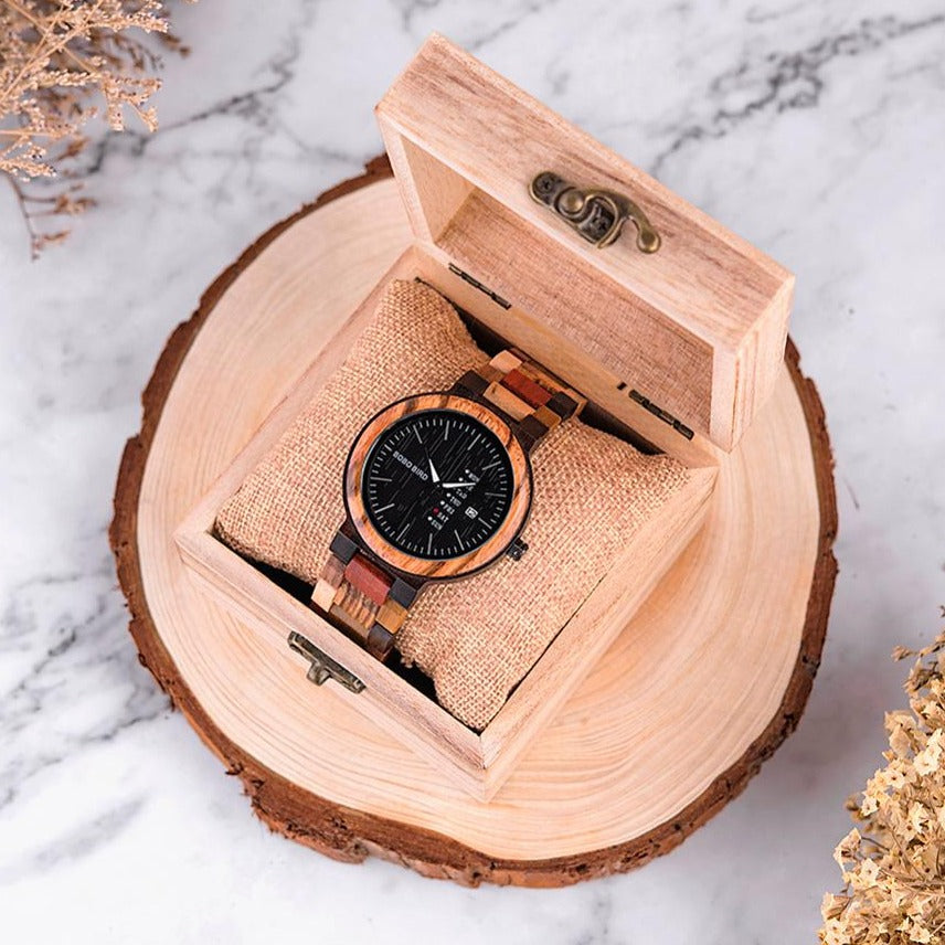 Bobo Bird GP014-1 Wood Quartz Watch Date Display and Wooden Strap available fromFiveTo.co.uk