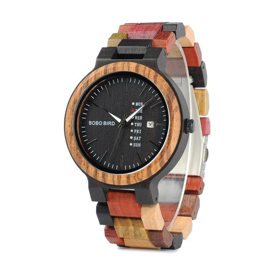 Bobo Bird GP014-1 Wood Quartz Watch Date Display and Wooden Strap available fromFiveTo.co.uk