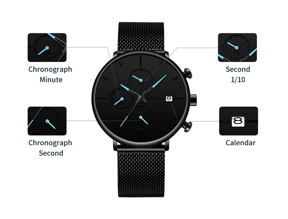 Features Crrju Model 2268 Minimalist Quartz Watch Slim Steel Mesh Strap from fiveto.co.uk