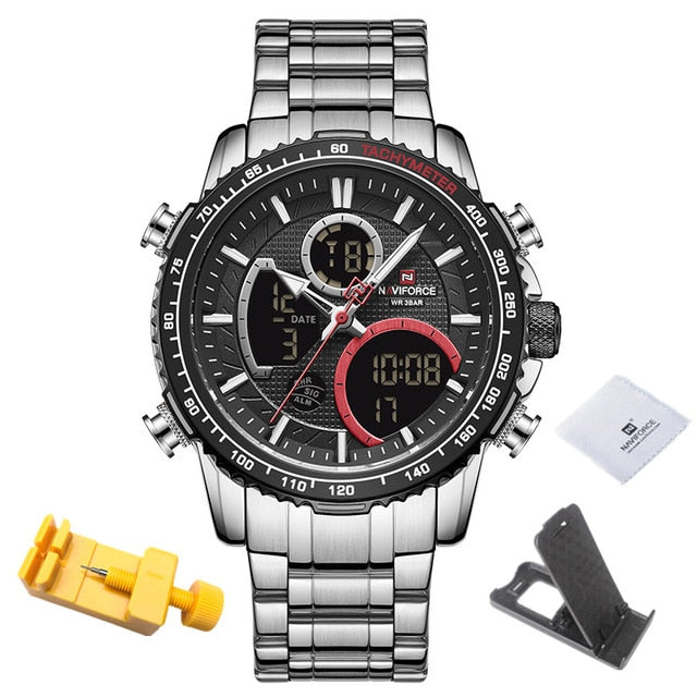 Silver/Black Naviforce 9182 Sport Chronograph Analogue Digital Display watch from fiveto.co.uk