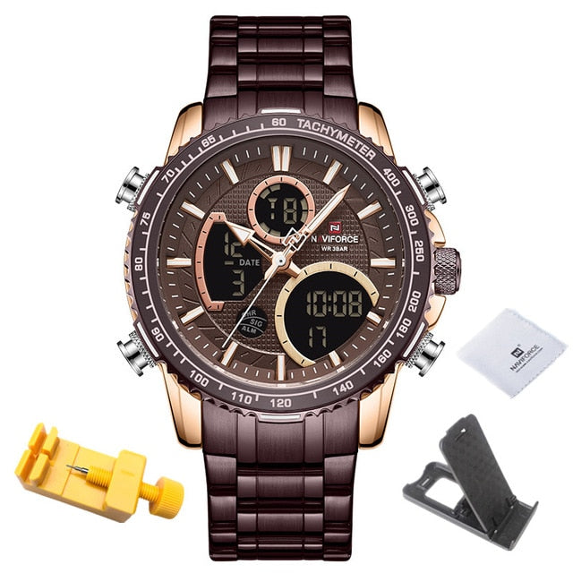 Chocolate Naviforce 9182 Sport Chronograph Analogue Digital Display watch from fiveto.co.uk