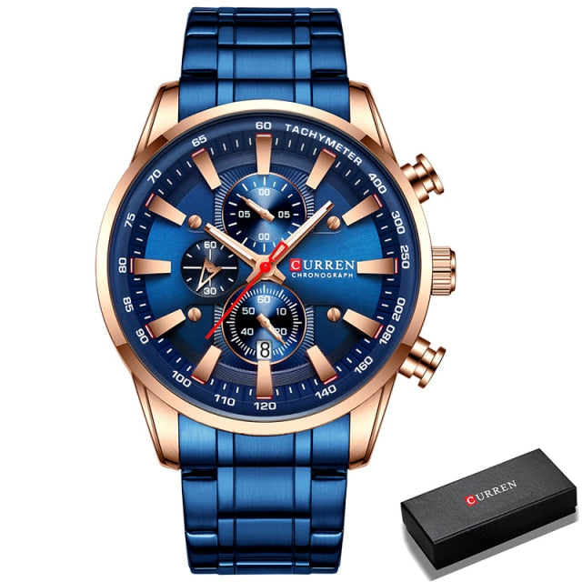 Curren Model 8351 Quartz Sport Chronograph Stainless Steel Watch available from FiveTo.co.uk