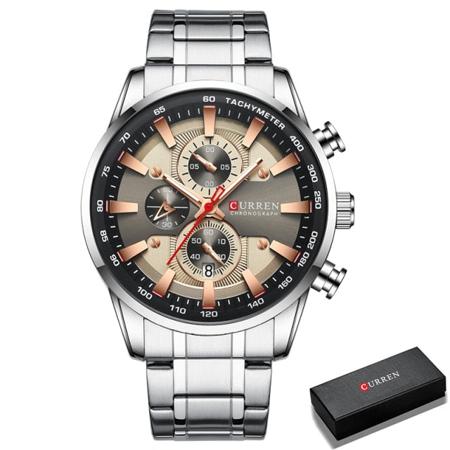 Curren Model 8351 Quartz Sport Chronograph Stainless Steel Watch available from FiveTo.co.uk