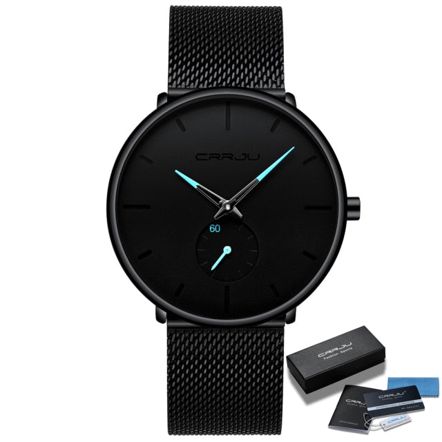 Blue Hands Crrju 2150 Minimalist Ultra Thin Design Quartz Watch available from FiveTo.co.uk