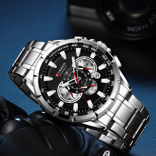 Curren Model 8363 Sport Chronograph Stainless Steel Quartz Watch available from FiveTo.co.uk