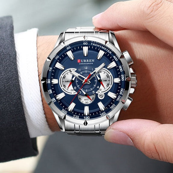 Curren Model 8363 Sport Chronograph Stainless Steel Quartz Watch available from FiveTo.co.uk