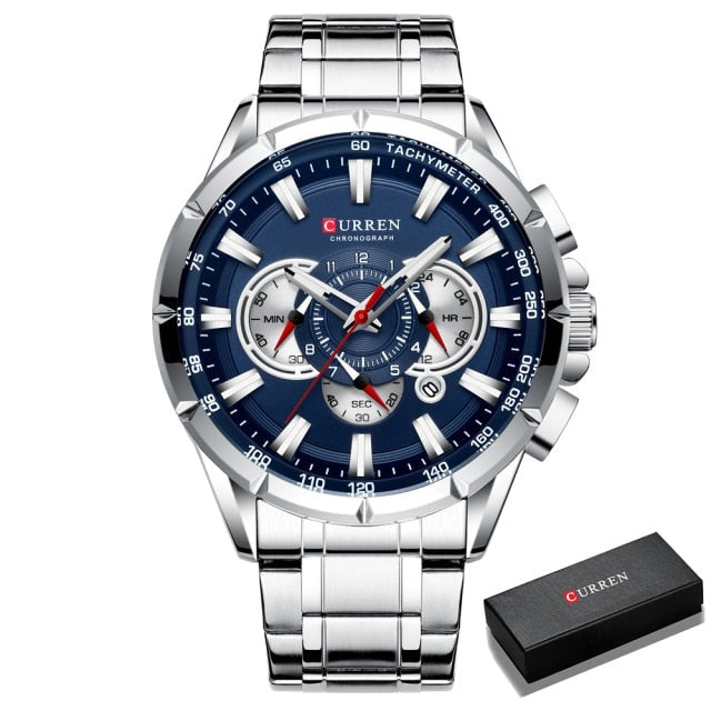 Curren Model 8363 Sport Chronograph Stainless Steel Quartz Watch available from FiveTo.co.uk