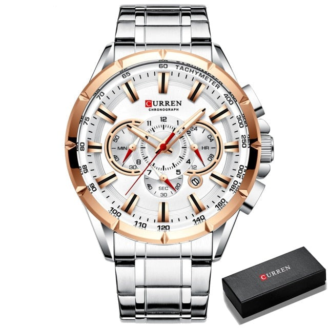 Curren Model 8363 Sport Chronograph Stainless Steel Quartz Watch available from FiveTo.co.uk