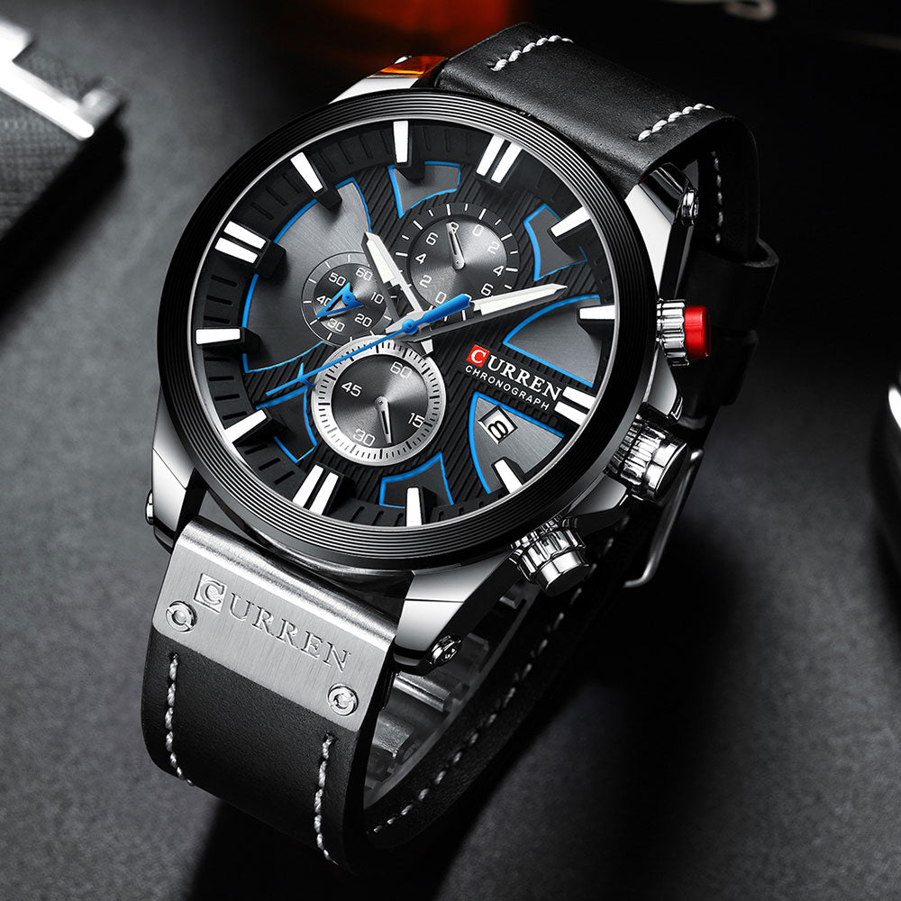 Black/Blue Curren Model 8346 Chronograph Quartz watch available from FiveTo.co.uk