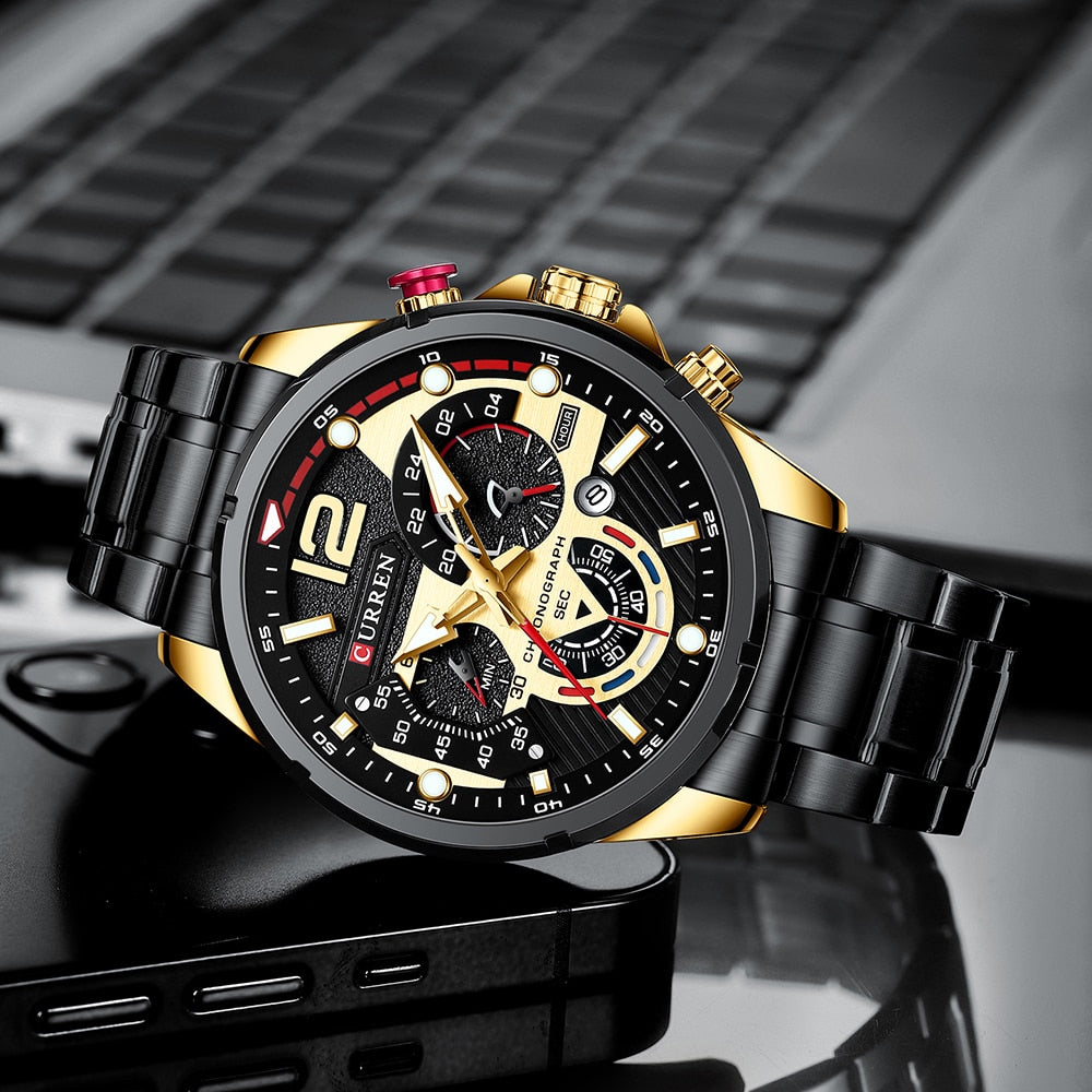 Black Curren Model 8395 Stainless Steel Sport Quartz Chronograph from FiveTo.co.uk