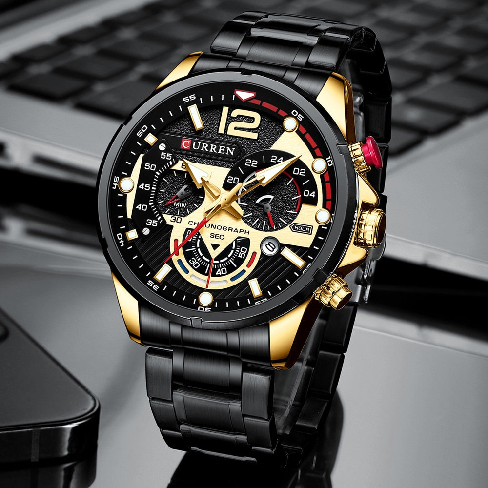 Black Curren Model 8395 Stainless Steel Sport Quartz Chronograph from FiveTo.co.uk
