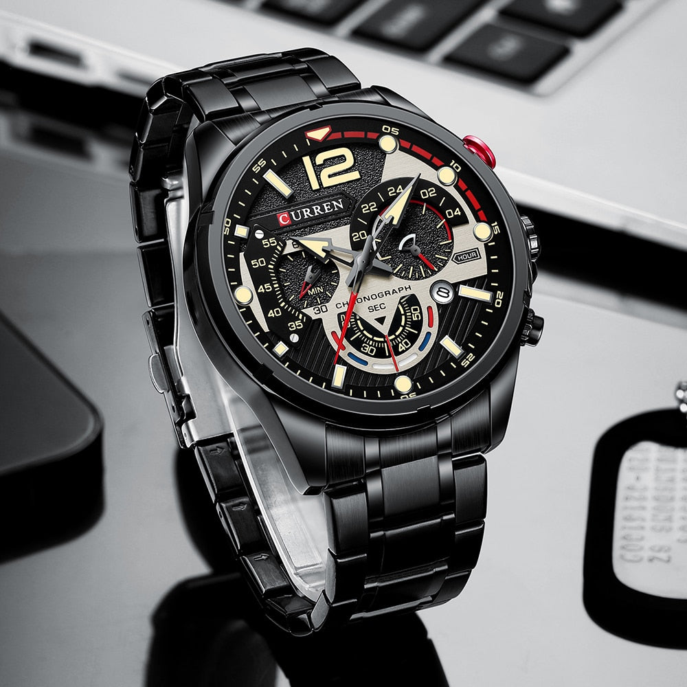 Black Curren Model 8395 Stainless Steel Sport Quartz Chronograph from FiveTo.co.uk
