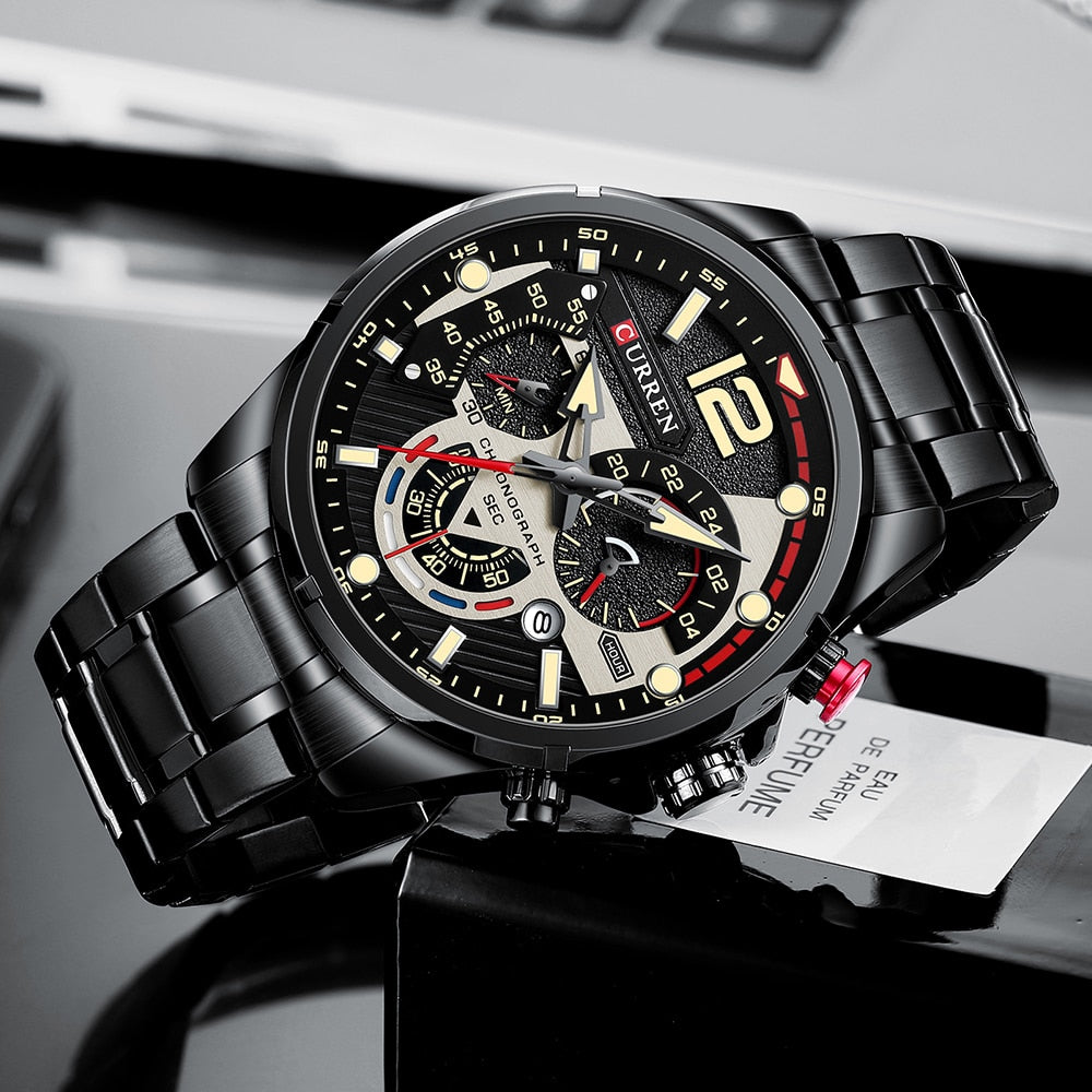 Black Curren Model 8395 Stainless Steel Sport Quartz Chronograph from FiveTo.co.uk