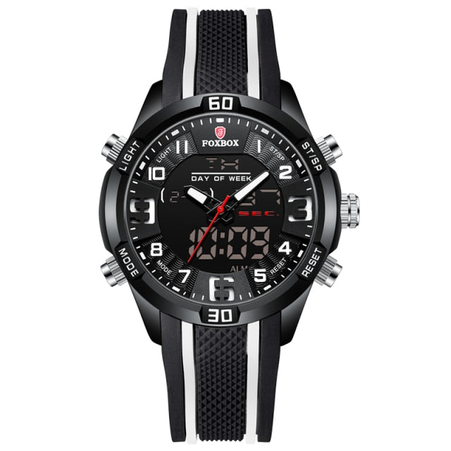 Black Foxbox Model 0004 Stainless Steel Quartz Stop Watch available from FiveTo.co.uk